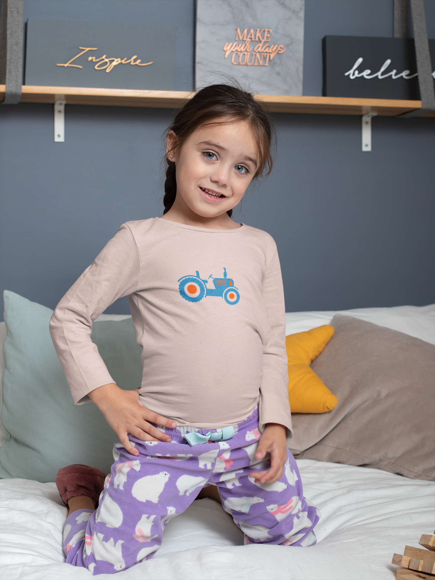 Kids unisex long sleeve t-shirt with a tractor