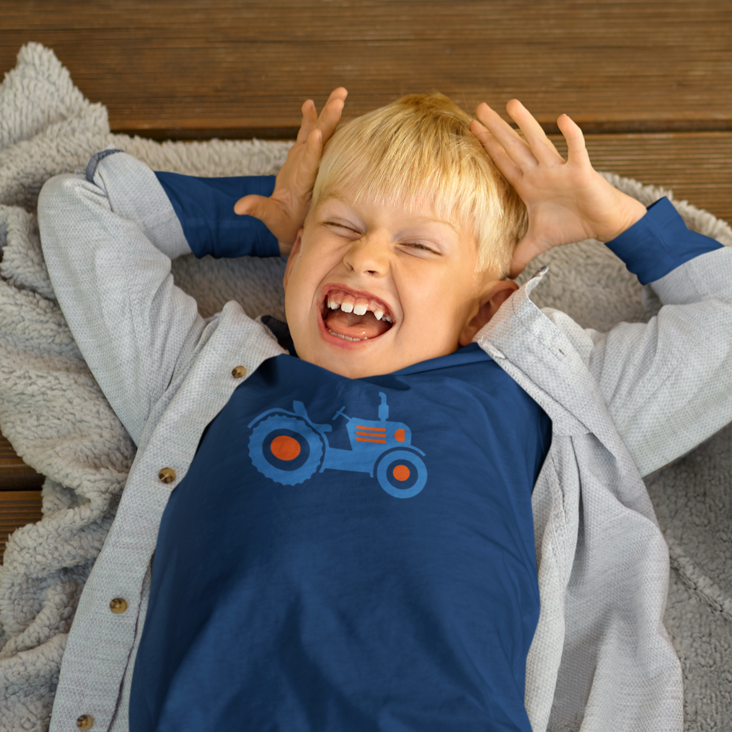 Kids unisex long sleeve t-shirt with a tractor