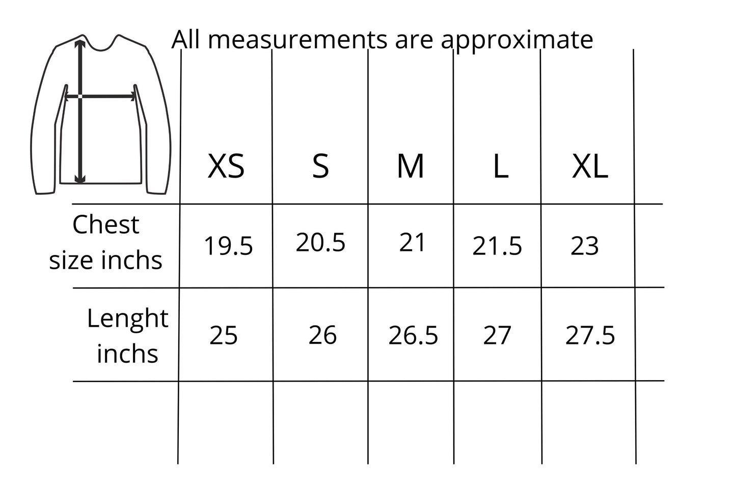 t shirt size chart