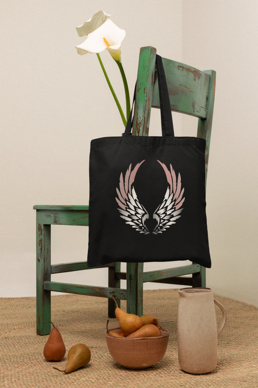 Reusable cotton tote bag with angel wings