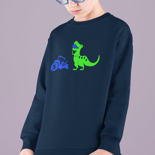 Birthday Tractor eating dinosaur sweatshirt